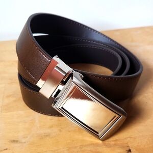 SlideBelt Adjustable Men's Brown Leather Belt With Silver Buckle Size XL